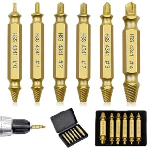 Schraubenausdreher Set, 6 Stück Linksausdreher Beschädigte Ausdreher Schrauben Ausdrehwerkzeug Linksdreher Set aus HSS 4241 Schraubenentferner Linksbohrer (Gold)