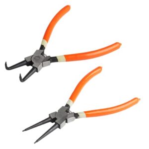 Sicherungsringzange Set, 2 STK Sprengringzangen, 180mm gebogen/gerade für Innen und Außensicherungen