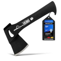 Camping Axt SN-45, Survival Axt mit 450 Gramm Kopfgewicht, zum Holz spalten mit glasfaserverstärktem Kunststoff-Stiel und C45 Carbon Klinge