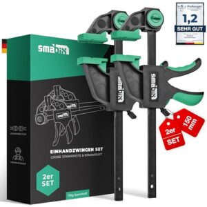 Einhandzwingen 2er Set zum Spannen, Dehnen und Fixieren mit einer Hand, 71Kg Spannkraft, Spannweite 300 mm, Dehnbereich 155mm - 500mm