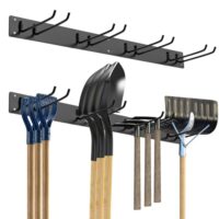 Gerätehalter für Garten und Haus mit Metallkonstruktion, rostbeständig, 4 Doppelhaken, Wandmontage, Platzsparend, sicherer Werkzeughalt für verschiedene Gegenstände