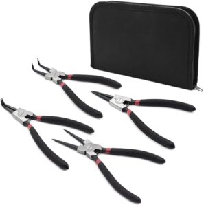4-teiliges Sprengringzangen Set aus Kohlenstoffstahl für Sicherungsringe, professionelle Qualität, einhändige Bedienung, inklusive Aufbewahrungstasche
