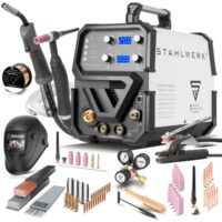 STAHLWERK Schweißgerät 3 in 1 Kombi Vollausstattung MTM-200 ST, Inverter mit 200 A, WIG, MIG MAG, MMA, synergischer Drahtvorschub, 4-Rollen-Antrieb, HF-Zündung, Fülldraht geeignet für Stahl und Dünnblech
