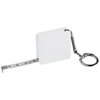 Stahlbandmaß mit 1 Meter Länge und Schlüsselanhänger, weißes Design für beste Lesbarkeit und optische Aufmerksamkeit.