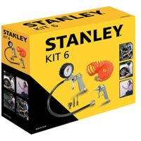 Stanley Pneumatisches Werkzeugset 9045717STN - Druckluftpistole, Reifenfüller und Spiralschlauch - Kompressor Zubehör - Silber/Orange