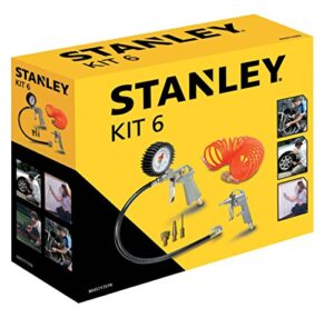 Stanley Pneumatisches Werkzeugset 9045717STN - Druckluftpistole, Reifenfüller und Spiralschlauch - Kompressor Zubehör - Silber/Orange