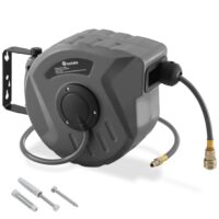 tectake Druckluftschlauch, Schlauchtrommel mit Aufroller und ¼ Zoll Schnellkupplung für Werkstatt, Garage oder Hobbyraum