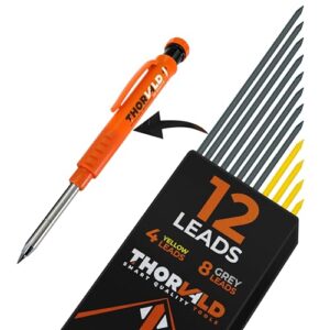 THORVALD Tieflochmarker Bleistift für Holz, Metall, Beton und Fliesen mit 12 Ersatzminen und verschiedenen Farben