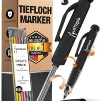Tieflochmarker Bleistift, präzise Markierungen für Baustellen und Handwerker, inkl. Köcher und Ersatzminen