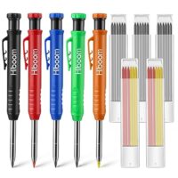Tieflochmarker, Tischler Bleistift, 5 Stück Set mit 35 Bleistiftminen (Eingebauter Anspitzer), Zimmermannsbleistift Handwerker Maurerbleistift DIY Werkzeug auf Holz Beton Fliesen