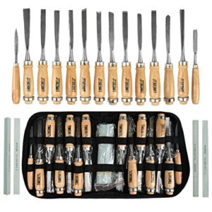 Stechbeitel Set für Holz, 14 Stück - TIMESETL Holzschnitzwerkzeug Set mit Hohlbeitel und Drechseln Werkzeug für Holz mit Schleifsteinen und Schnitzwerkzeug für Anfänger und Profis