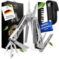 TREKLINE Premium Multitool Werkzeug aus rostfreiem Edelstahl mit 28 Funktionen, perfektes Camping Zubehör und Multifunktionswerkzeug für Outdoor-Abenteuer.