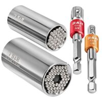 Universal Steckschlüssel Set, 4-teiliges Multi-Set für Muttern, Haken und Bolzen, 5-14 mm und 7-19 mm, Sechskant Adapter 1/4" und 3/8"