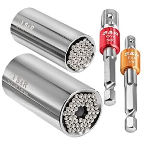 Universal Steckschlüssel Set, 4-teiliges Multi-Set für Muttern, Haken und Bolzen, 5-14 mm und 7-19 mm, Sechskant Adapter 1/4" und 3/8"