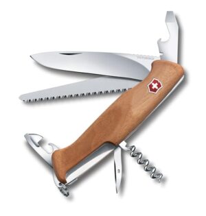 Victorinox Ranger 55 Wood - ein Schweizer Taschenmesser mit 10 Funktionen, einschließlich Holzsäge und Feststellklinge.