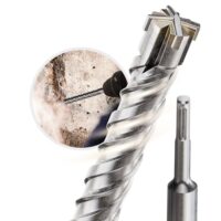 Vierschneider Steinbohrer aus hochwertigem Hartmetall mit Doppelwendel, kompatibel mit Bohrhämmern für Bohrarbeiten in Beton, Naturstein und Mauerwerk.