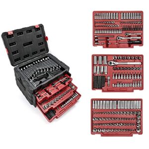 WORKPRO Werkzeugkoffer Steckschlüsseleinsatz Bits Umschaltknarren Schnellspannfunktion Ratschen mit 3 Schubladen