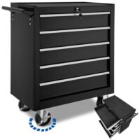 Robuster Werkzeugwagen mit 5 Schubladen und Stahlschrank in schwarz - ideal für die Werkstatt oder als Tool-Werkzeugtrolley