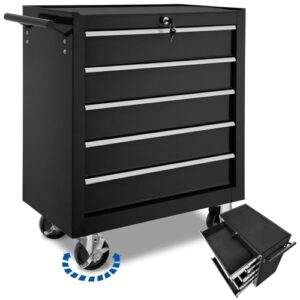 Robuster Werkzeugwagen mit 5 Schubladen und Stahlschrank in schwarz - ideal für die Werkstatt oder als Tool-Werkzeugtrolley