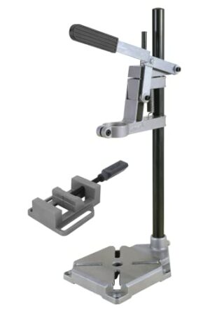 wolfcraft Bohrständer mit Schraubstock, praktisches Set zum exakten Bohren von Flächen, Rundmaterial und Leisten, stabile Konstruktion für sicheren Halt und Langlebigkeit