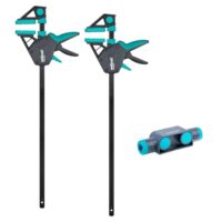 Wolfcraft Einhandzwingen-Set PRO ERGO, 3-teilig, Spannfähigkeit 150kg, Komfort-Spannen für den Allround-Einsatz mit Spannwerten von bis zu 1.060 mm