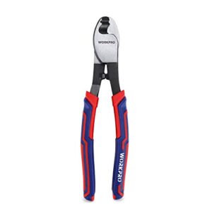 WORKPRO Kabelschere, 210 mm Kabelschneider für Aluminium-Kabel, zum Schneiden und Abisolieren von Kupferdrähten und -kabeln