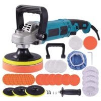 Poliermaschine, 1600 W, mit 6 variabler Geschwindigkeit und 130/150/180 mm Polierteller, D-Griff und Seitengriff, inkl. 150 mm Polierschwamm/Schleifpapier, zum Polieren und Wachsen von Autos