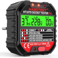 Steckdosentester mit RCD-Prüfung, Steckdosenprüfgerät mit Kontrollleuchten-Anzeige, 6 Arten von Fehlerdiagnose, Spannungsprüfer FI Tester 90-250V/45-65Hz, CAT ll 300V