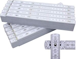 Zollstock mit Winkelfunktion und Gradskala, ideal für Handwerker, Heimwerker und Architekten, 90°/180° Winkeleinrastung und Winkelskala (30°/45°/60°/75°/90°) aus hochwertigem Buchenholz mit weiße Tauchlackierung