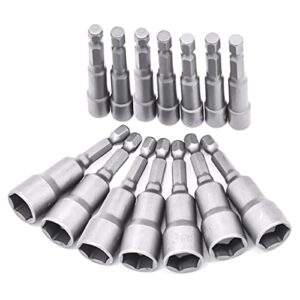 14er Set Magnete Sechskant Stecknuss, 6-19mm Steckschlüssel, Anschrauben Schraubenschlüssel für Bohrer - Chrom Vanadium Stahl