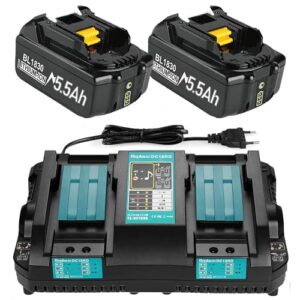 Batterie- und Ladegerät-Sets für professionelle Werkzeuge, 2 Stück Ersatzakkus mit 5500mAh Kapazität und 18V Spannung, 6A Dual Port Ladegerät für schnelles Laden