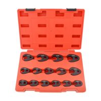 Gunpla 15-tlg. Hahnenfußschlüssel-Satz Schwarz, Metrisch 8-24mm Antrieb Innenvierkant 3/8" und 1/2", Chrom-Molybdän-Material Krähenfuß-schlüsselsatz mit Aufbewahrungsbox