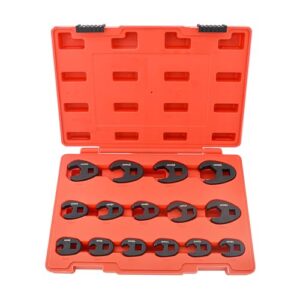 Gunpla 15-tlg. Hahnenfußschlüssel-Satz Schwarz, Metrisch 8-24mm Antrieb Innenvierkant 3/8" und 1/2", Chrom-Molybdän-Material Krähenfuß-schlüsselsatz mit Aufbewahrungsbox