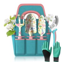 6-teiliges Gartengeräte-Set mit Gartenhandwerkzeugen aus Aluminiumlegierung, Starter-Kit mit Gartentasche, robustes Outdoor-Werkzeug-Set mit ergonomischem Griff und Blumenmuster, ideal für Gartenliebhaber