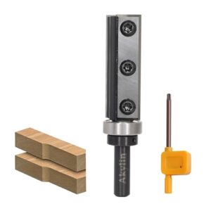 Wendeplatten Bündigfräser mit 8mm Schaft und 4-seitigen austauschbaren Hartmetall-Klinge für Kantenbearbeitung von Holz