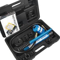 Hydraulisches Lochstanzer-Set mit Handpumpe und Stanzformen für verschiedene Lochdurchmesser - ideal für Elektronik, Chemie und Baustoffindustrie