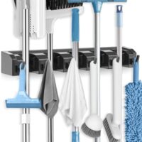 Besenhalterung Wand, 5 Halter + 6 Haken Gerätehalter, Gartengerätehalter, ABS Kunststoff Besenhalter, Dicker Langlebiger Mopp Wandhalterung für Zuhause Küche Garage (Schwarz 1 Pack)