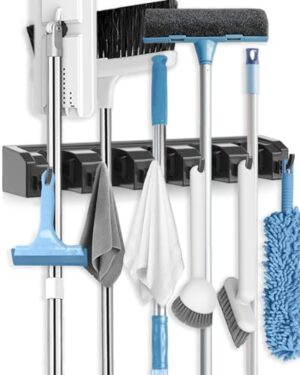 Besenhalterung Wand, 5 Halter + 6 Haken Gerätehalter, Gartengerätehalter, ABS Kunststoff Besenhalter, Dicker Langlebiger Mopp Wandhalterung für Zuhause Küche Garage (Schwarz 1 Pack)