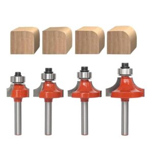 Abrundfräser 6mm Schaft, Radius 3-6.35-8-9.5, Hartmetallbits und hochfester Kohlenstoffstahlschaft für Hölzer, MDF und andere Materialien