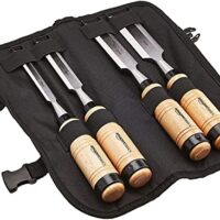 Holzbearbeitungs-Set aus Chrom-Vanadium-Stahl, 4 Stück, stabile Meißel in verschiedenen Größen, Holzgriffe und Tragetasche für Heimwerker-Projekte