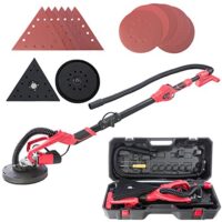 Arebos Tellerschleifer, Langhalsschleifer mit Dual-Pad Schleifkopf (710 Watt, Ø 225 mm, Teleskopstange, Absaugsystem, schwenkbarer Kopf, inklusive 12 Schleifscheiben und Koffer)