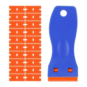BAVALIN Blau Mini Kunststoff Schaber Set, 1 Stück Plastikschaber mit 20 Ersatzklingen für Vinyl, Aufkleber, Sticker und Kleber