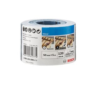 BOSCH Schleifrolle mit 50 mm Durchmesser und 5 m Länge, K120-Schleifen-Körnung, blauer Farbe, perfekt für Heimwerker und Fortgeschrittene