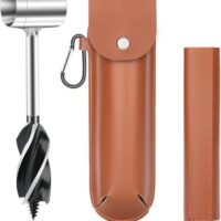 Multifunktionales Holzbohren-Werkzeug mit selbstschneidender Spirale und Lederhülle für Bushcraft, Camping und Outdoor-Backpacking