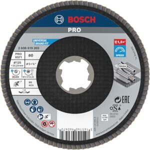 Professionelle Metall- und Edelstahl-Fächerschleifscheibe, Bosch 1x PRO Metal X571 Fächerschleifscheibe für Stahl und Edelstahl, Ø 125 mm, Körnung 80, Professional Zubehör Kleiner Winkelschleifer