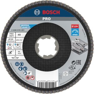 Bosch 1x PRO Metal X571 Fächerschleifscheibe für professionelle Schleifung von Stahl und Edelstahl, abgewinkelte Ausführung für X-Lock mit Körnung 40