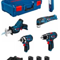 Bosch 5-Werkzeug-Set mit Grossraum Bohrer, 12 V, 3 x GBA, 12 V, 2,0 Ah, Ladegerät für Heimwerker-Projekte