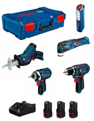 Bosch 5-Werkzeug-Set mit Grossraum Bohrer, 12 V, 3 x GBA, 12 V, 2,0 Ah, Ladegerät für Heimwerker-Projekte