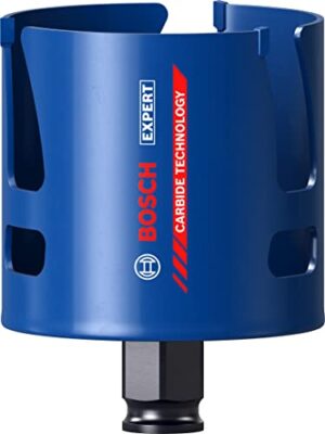 Professionelle Lochsäge von Bosch für das Schneiden von Löchern in Weichholz und Grobspanplatte mit einer Bohrung von Ø 68 mm