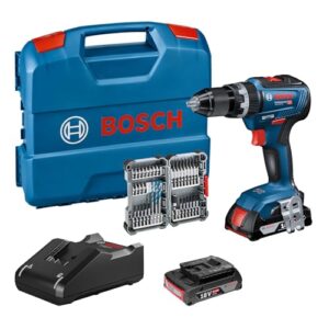 Bosch Professional 18V System Akku Schlagbohrschrauber GSB 18V-55 mit 2x 2.0Ah Akku, Ladegerät und 35-teiligem Impact Zubehör Set